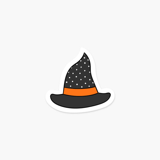 Witch's hat with dots 2.8 x 3 in - Halloween Sticker - Footnotes Paper