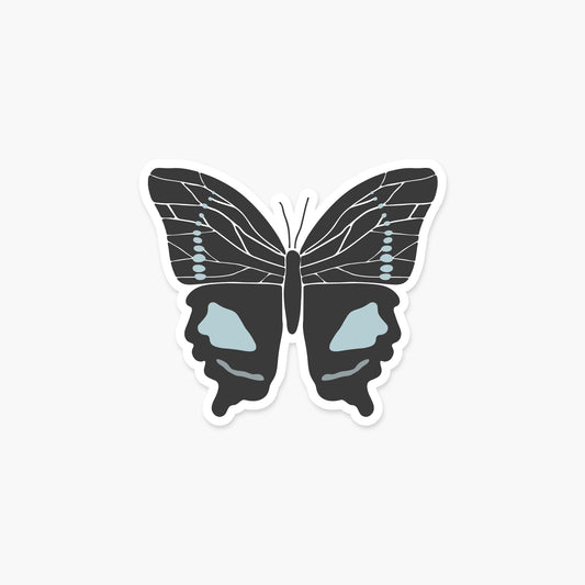 Boho Black And Muted Blue Butterfly Sticker